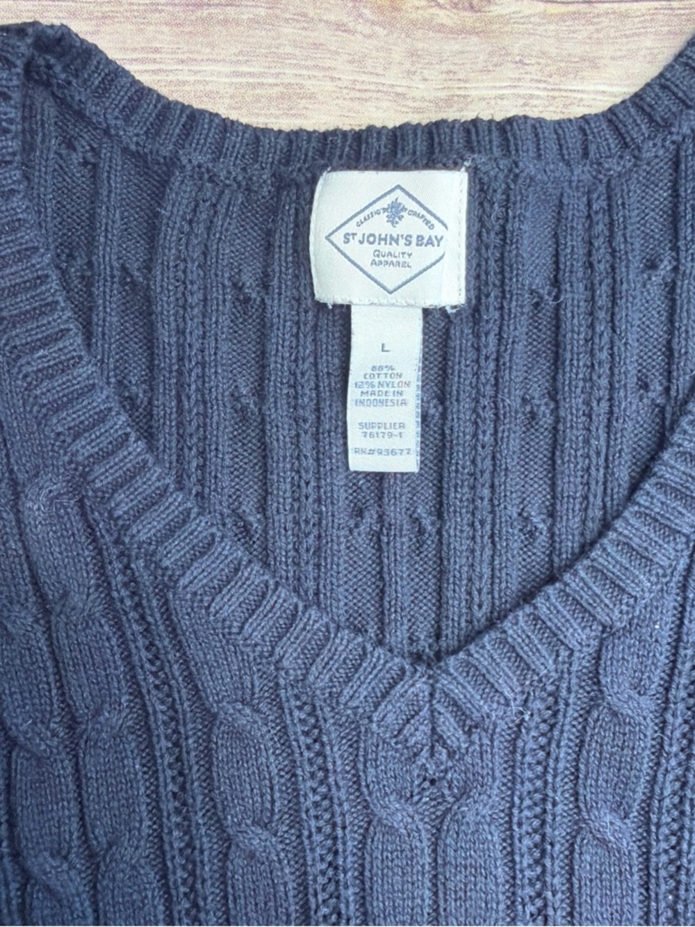 St. John's Bay Men's Slate Blue Cable-Knit V-Neck Sweater